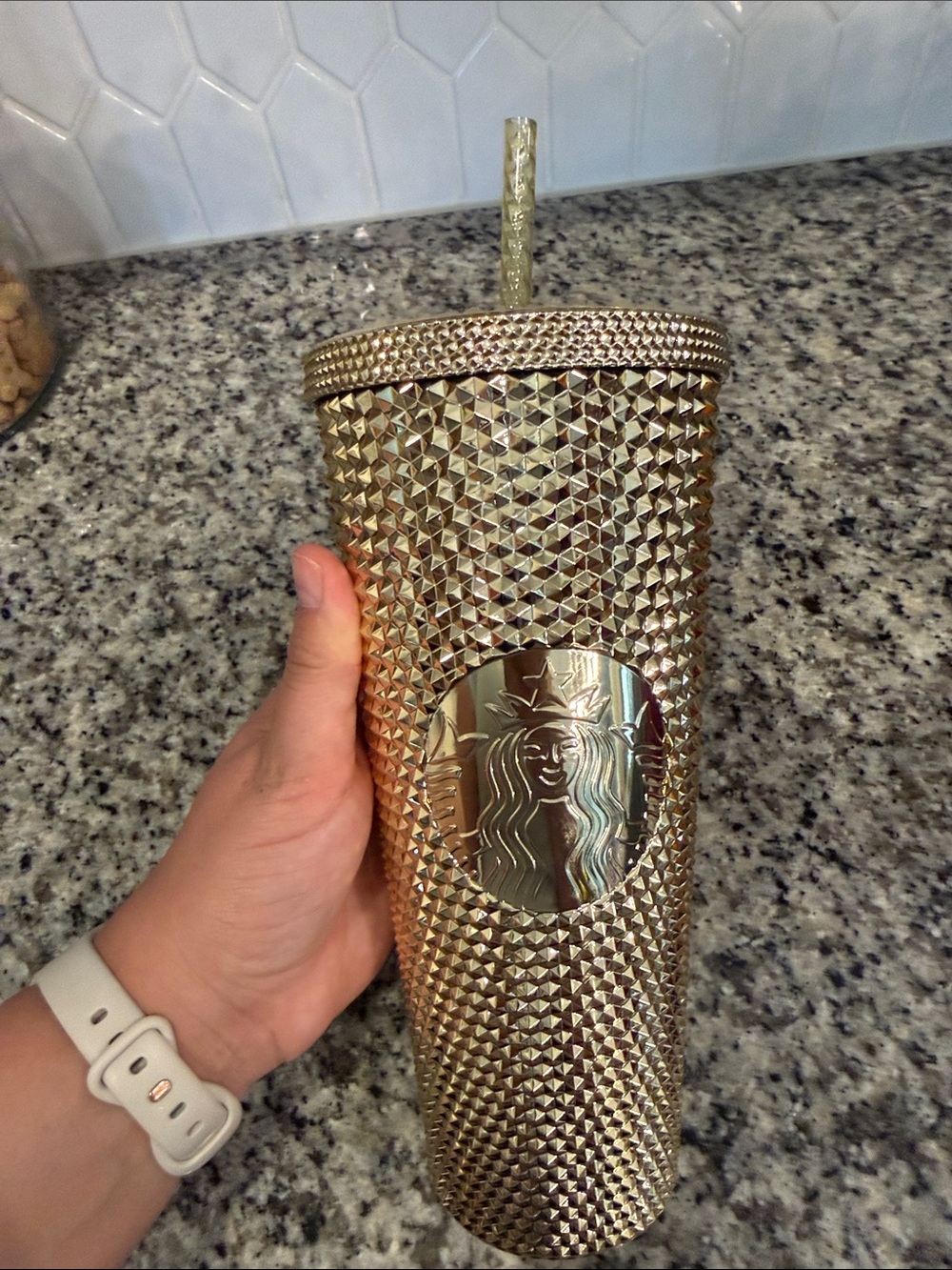 Starbucks Metallic Gold Studded Tumbler with Straw